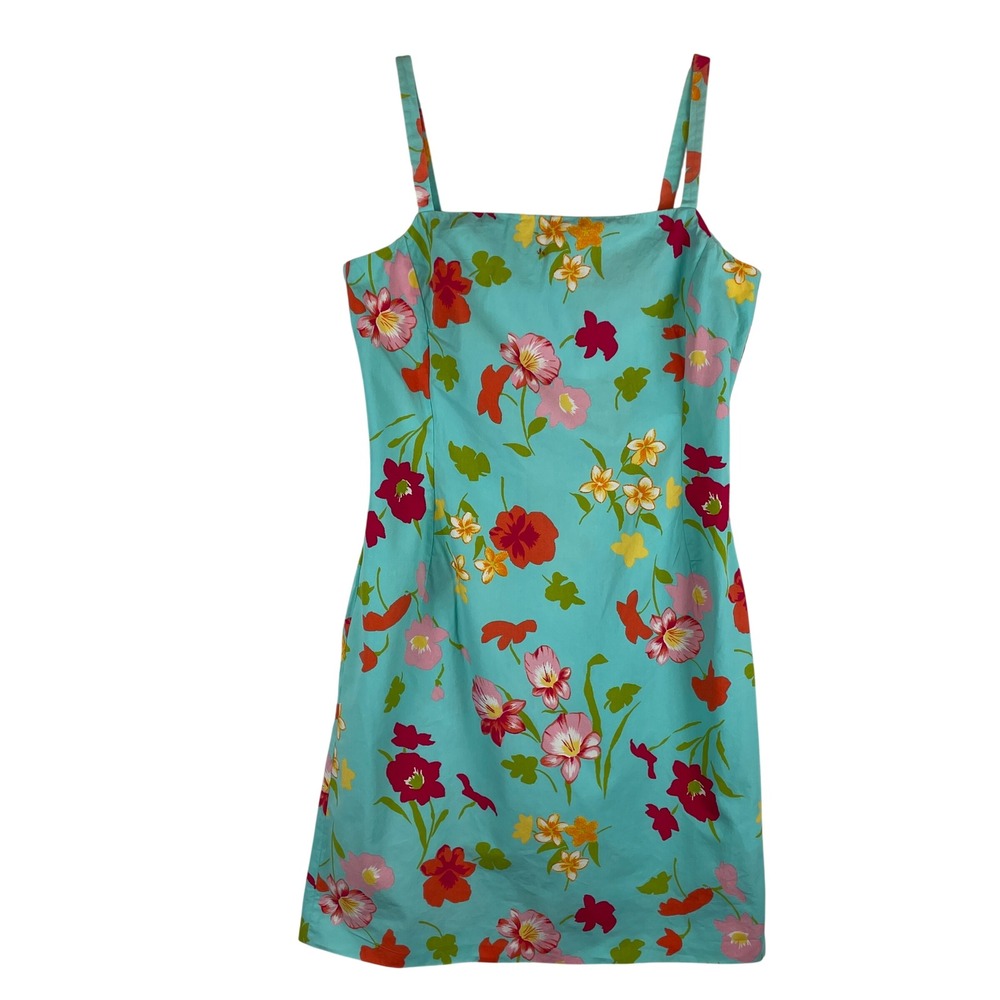 Alain Manoukian Women Turquoise Floral Cotton Mini Sheath Dress Size 40